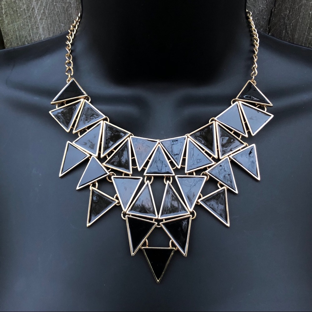 Black Geometric Statement Necklace - image 4